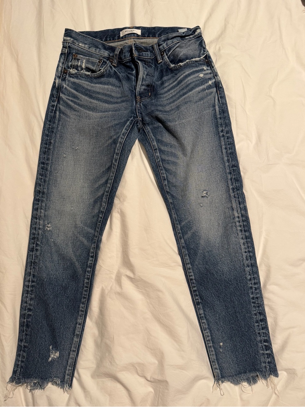 MOUSSY Vintage Keller Tapered Distressed Jeans Raw Hem Size 27 Made in Japan